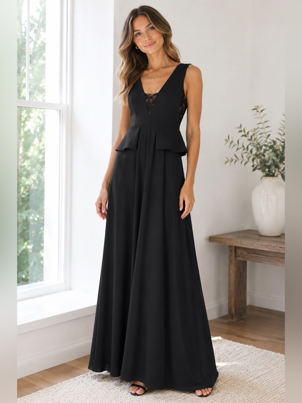 NWT BCBG MAXAZRIA “Silvia” Sleeveless Peplum Black Elegant‎ Maxi Dress Sz 0